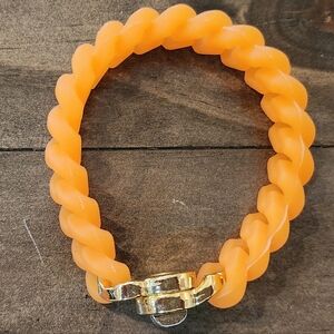 Rustic Cuff Orange Braided Rubber Bracelet with Gold Clasp